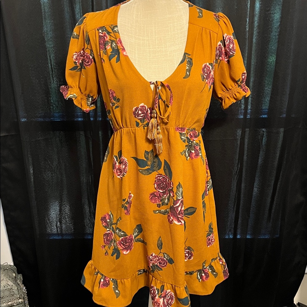 Xhilaration Mustard Floral Mini Dress